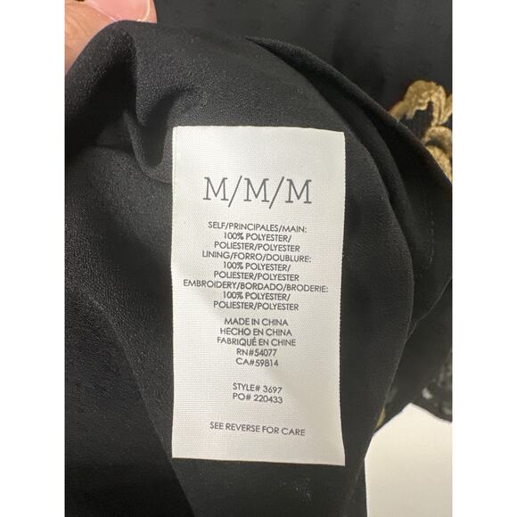 Cabi Occasion Dress Black Swiss Dot Gold Embroidery Long Sleeve Size Medium - Picture 9 of 10